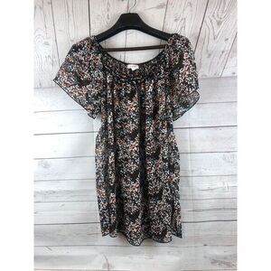 Casual Land‎ Top Women 3x brown floral cap sleeve ruffles/ribbon accents sheer